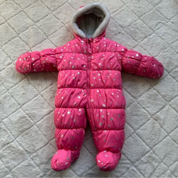 Carters | Pink and Silver Stars One Piece Snowsuit Pram | Size 6-9 Months - Picture 3 of 8